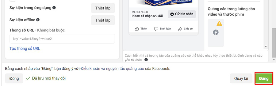 Sau khi hoàn tất cài đặt nhấn Đăng để chạy chiến dịch
