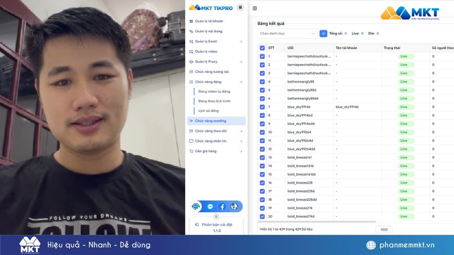 Anh Khánh bày tỏ sự hài lòng về hiệu quả phần mềm MKT TikPro TikTok Đình Mạnh Phụ Tùng