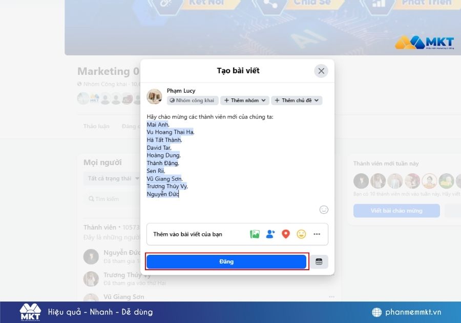Chào mừng thành viên mới trong group Facebook